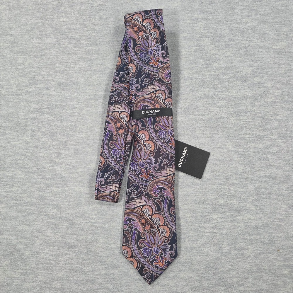 Duchamp London Mens Silk Paisley Tie Navy Purple Orange Handmade New